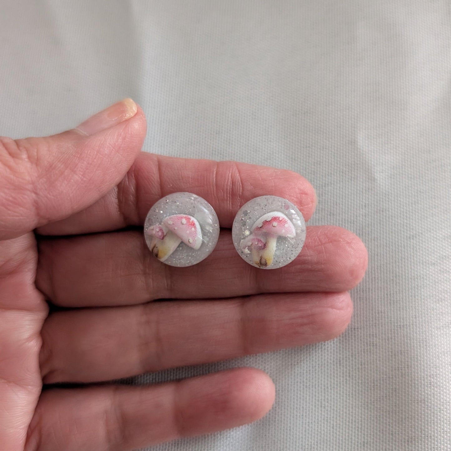Earrings - Pink Mushroom Resin studs