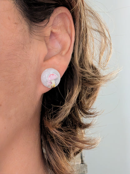 Earrings - Pink Mushroom Resin studs