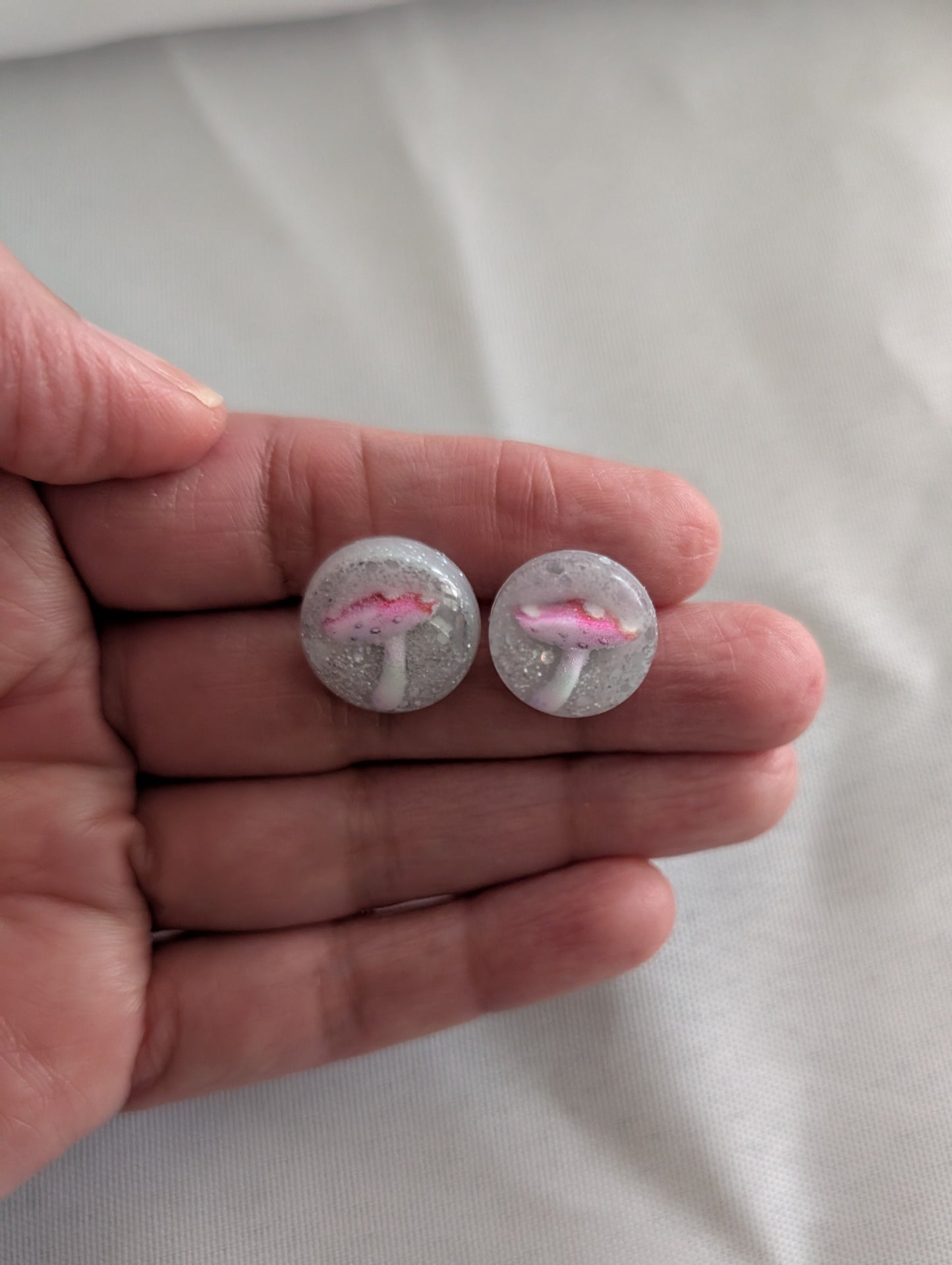 Earrings - Pink Mushroom Resin studs