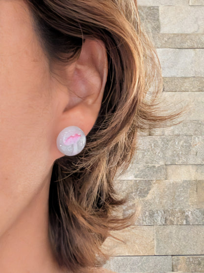 Earrings - Pink Mushroom Resin studs