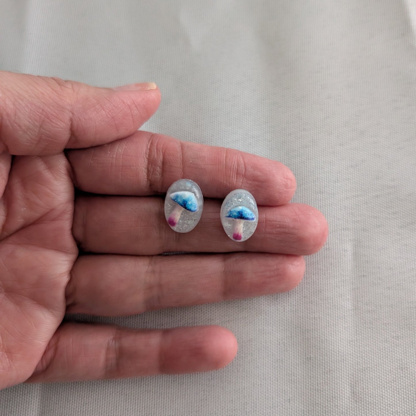 Earrings - Blue Mushroom Resin studs