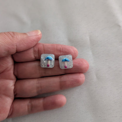 Earrings - Blue Mushroom Resin studs