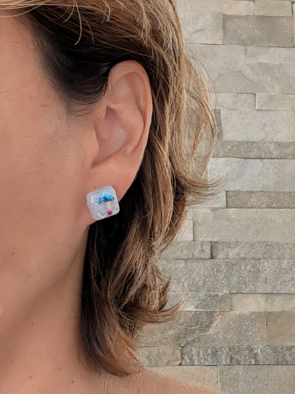 Earrings - Blue Mushroom Resin studs