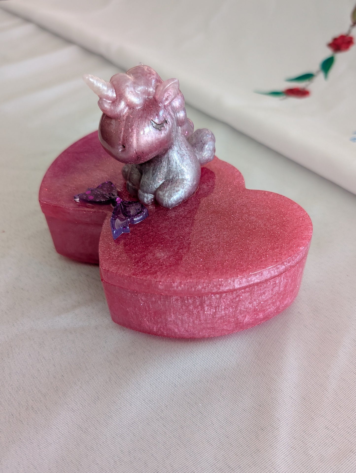 Handcrafted Shimmering Unicorn Heart Trinket Box