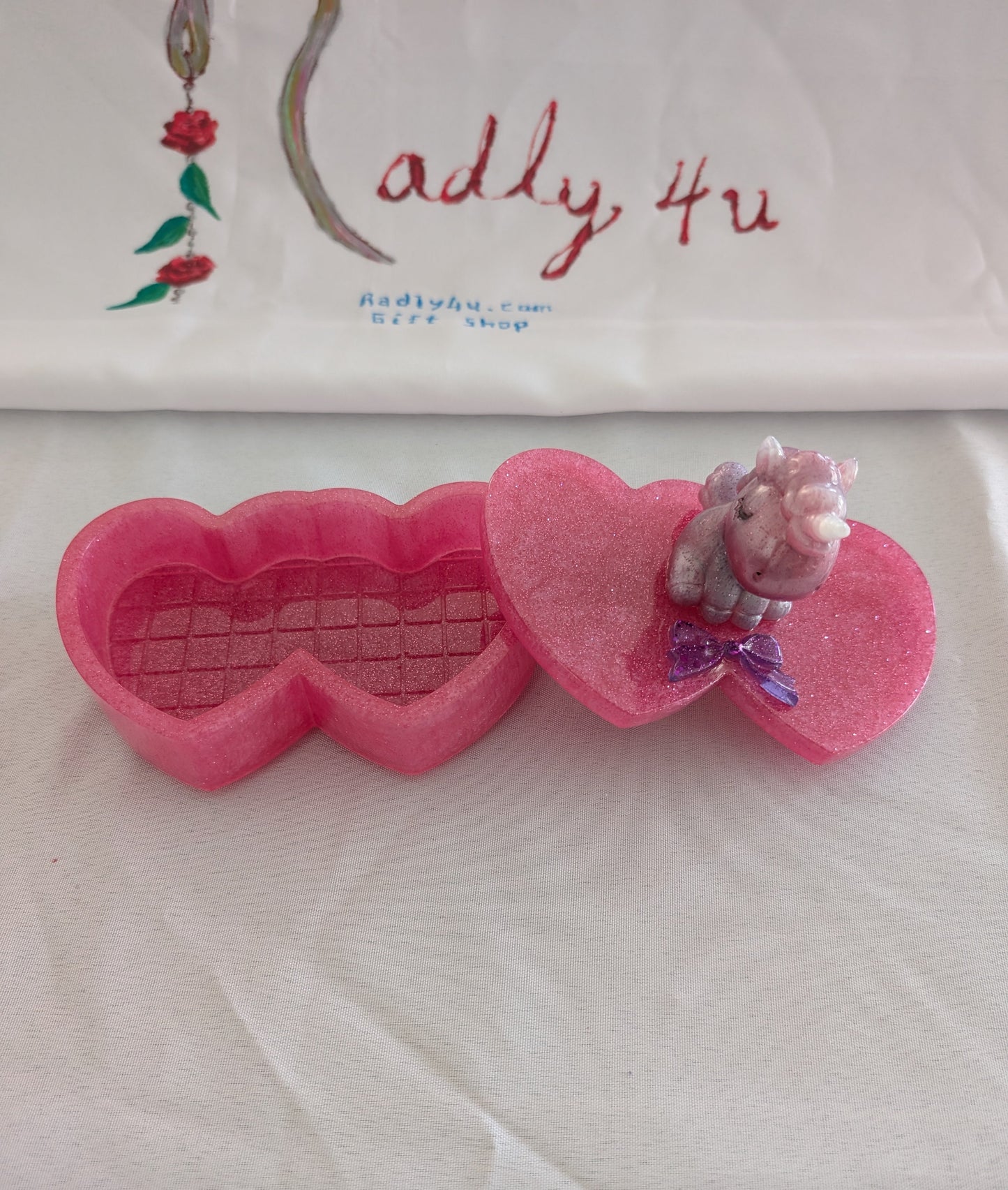 Handcrafted Shimmering Unicorn Heart Trinket Box