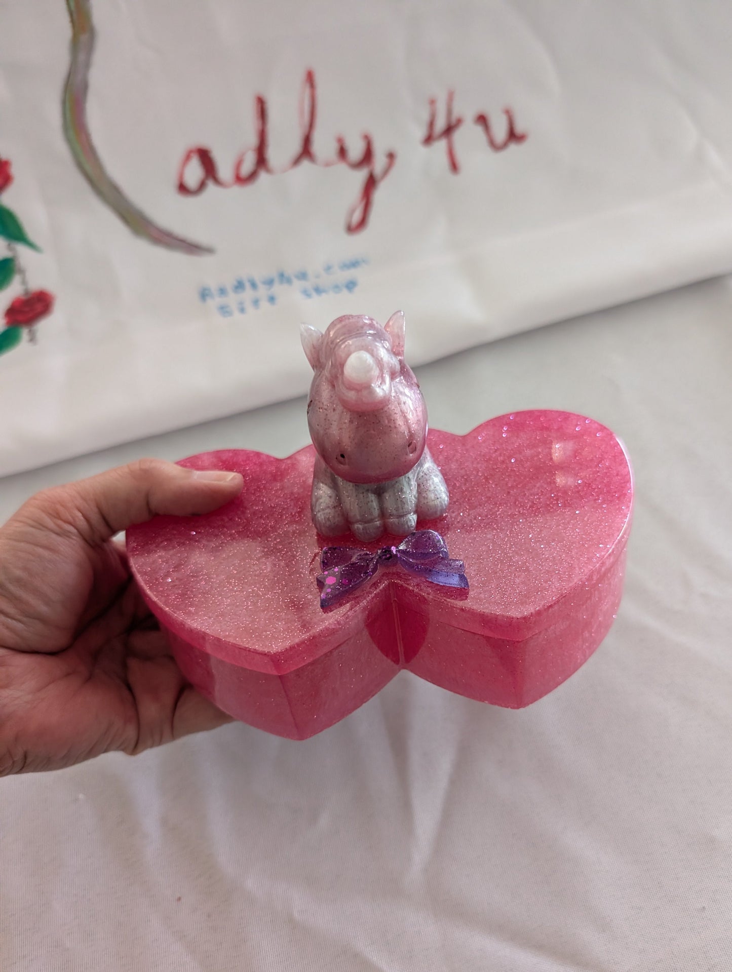 Handcrafted Shimmering Unicorn Heart Trinket Box