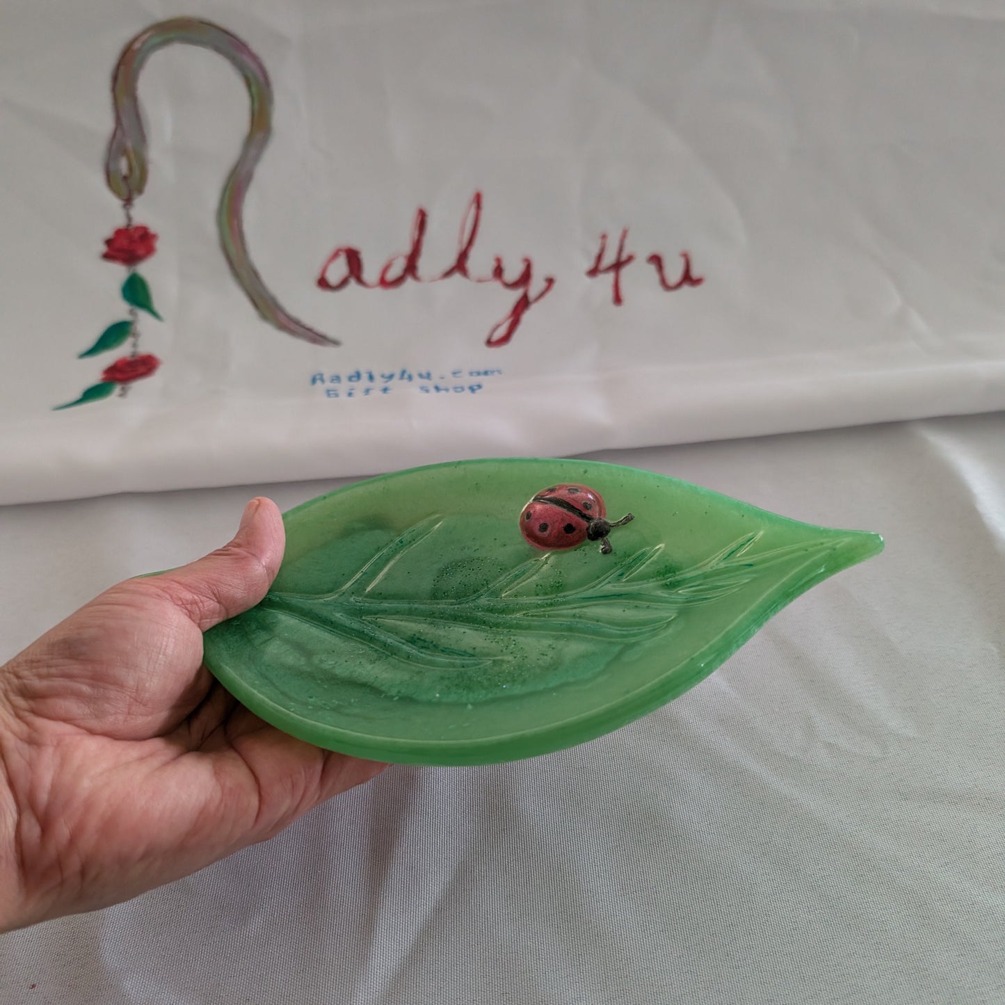 Handmade Resin leaf with ladybug Trinket/Jewelry tray