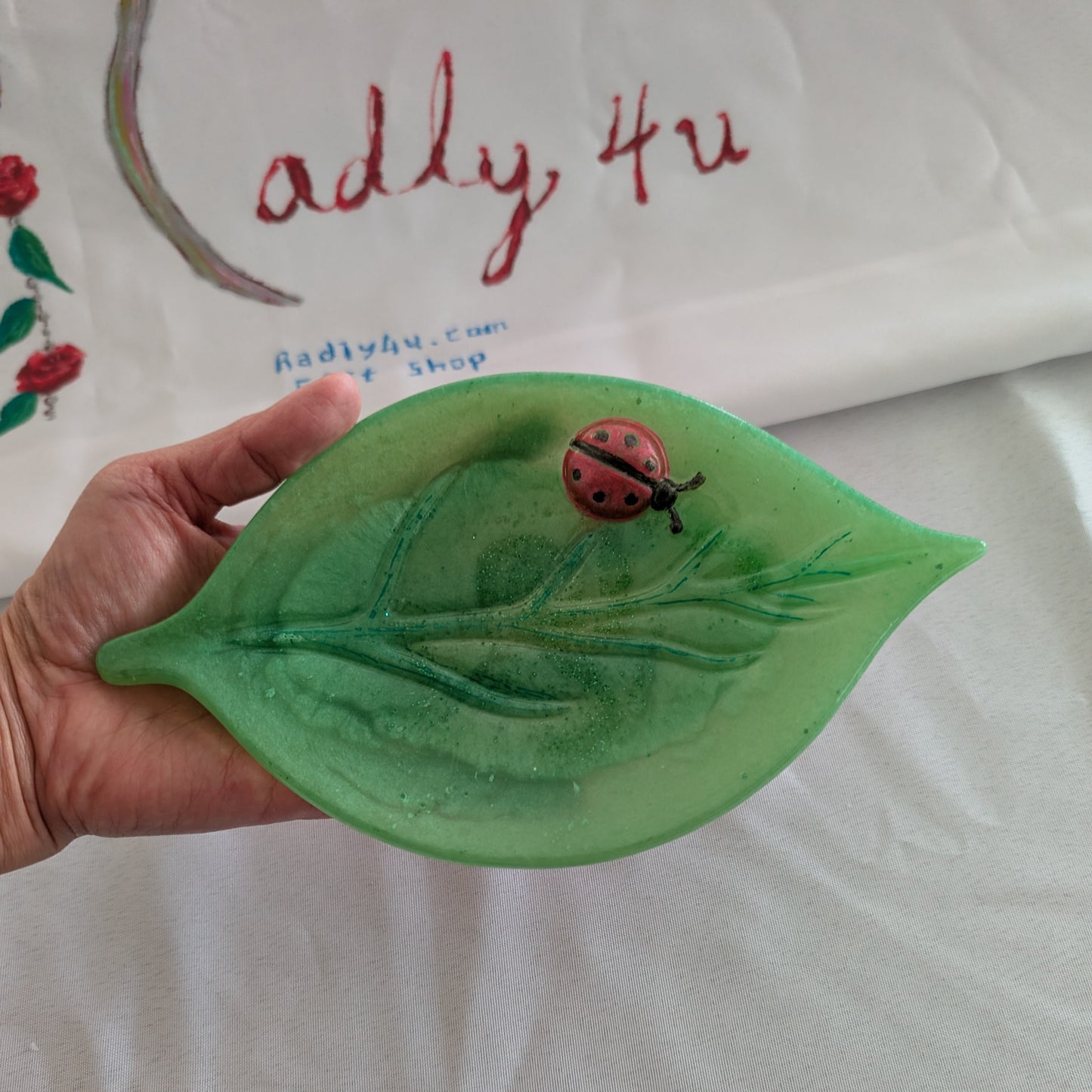 Handmade Resin leaf with ladybug Trinket/Jewelry tray