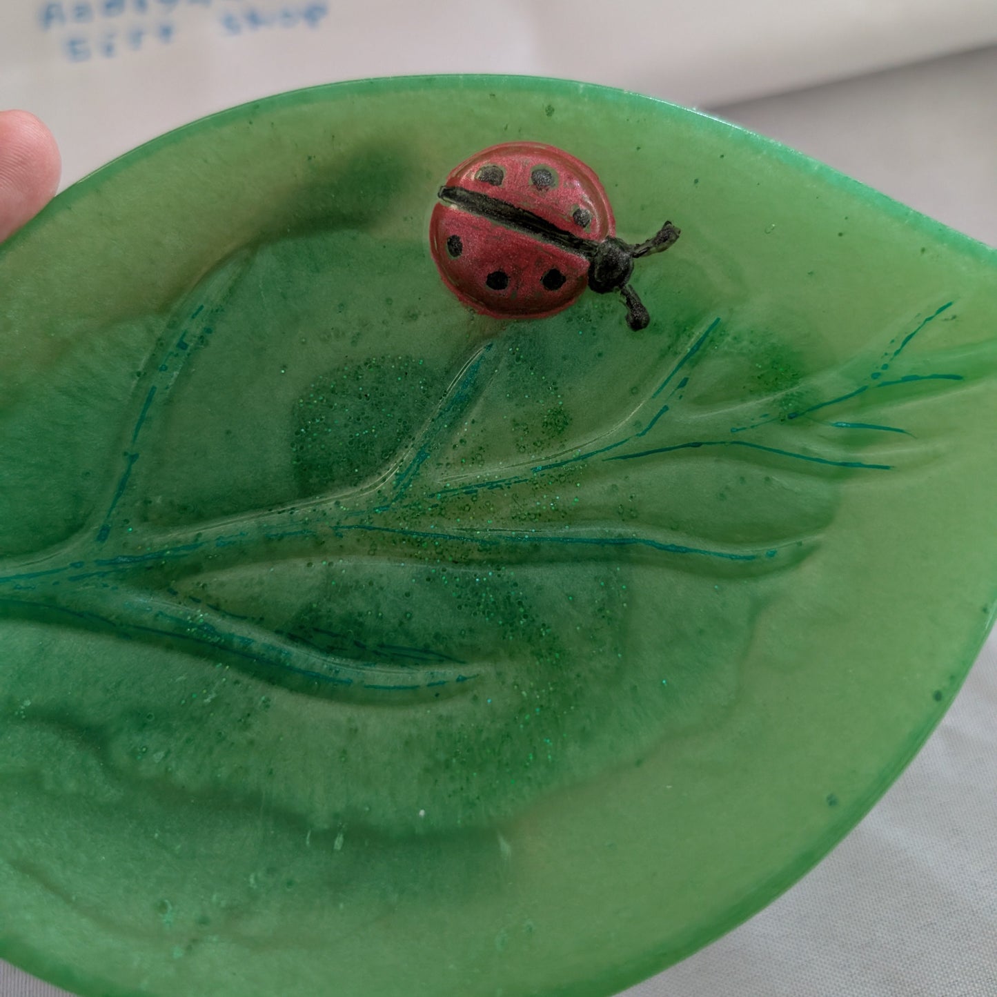 Handmade Resin leaf with ladybug Trinket/Jewelry tray
