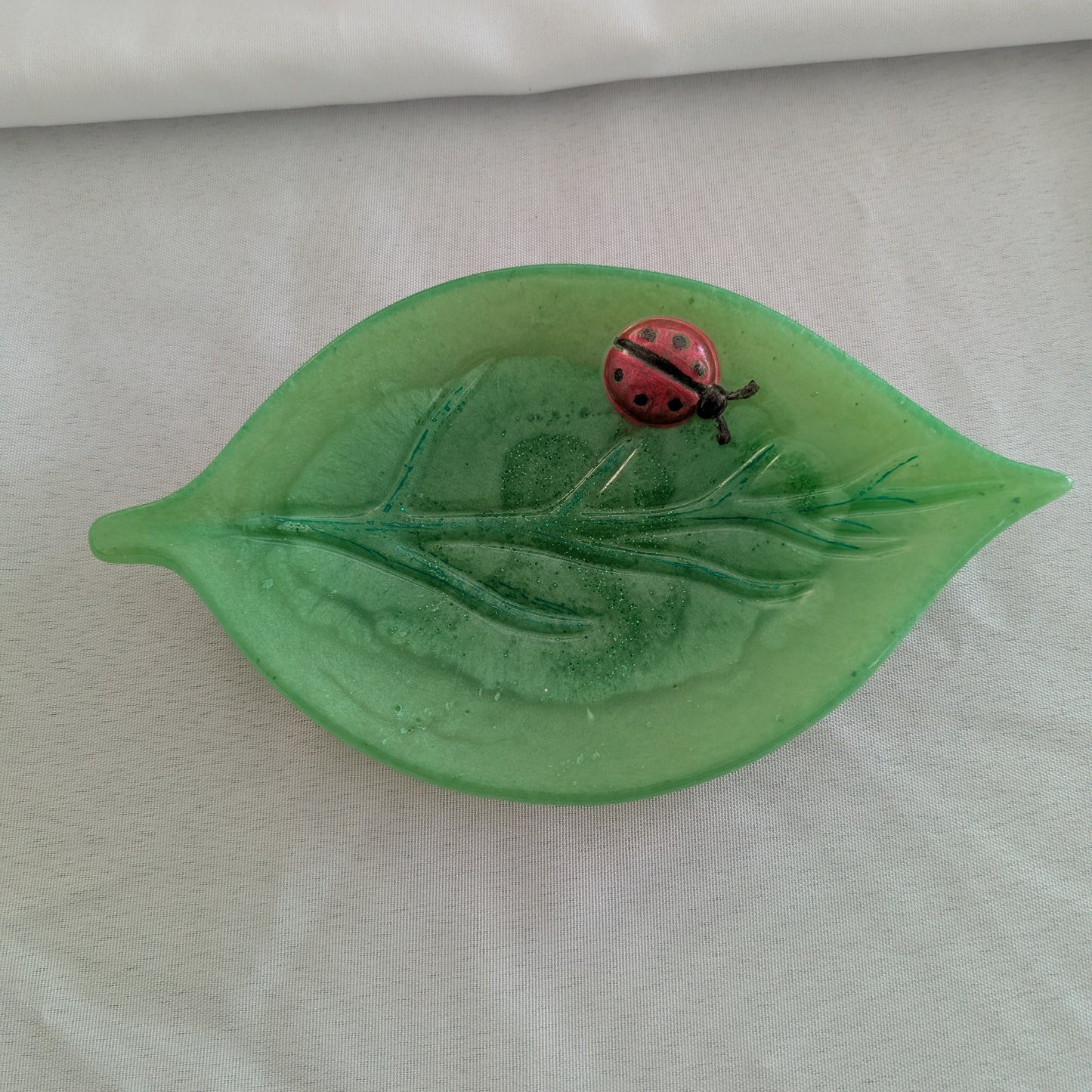 Handmade Resin leaf with ladybug Trinket/Jewelry tray