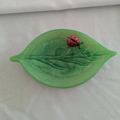Handmade Resin leaf with ladybug Trinket/Jewelry tray