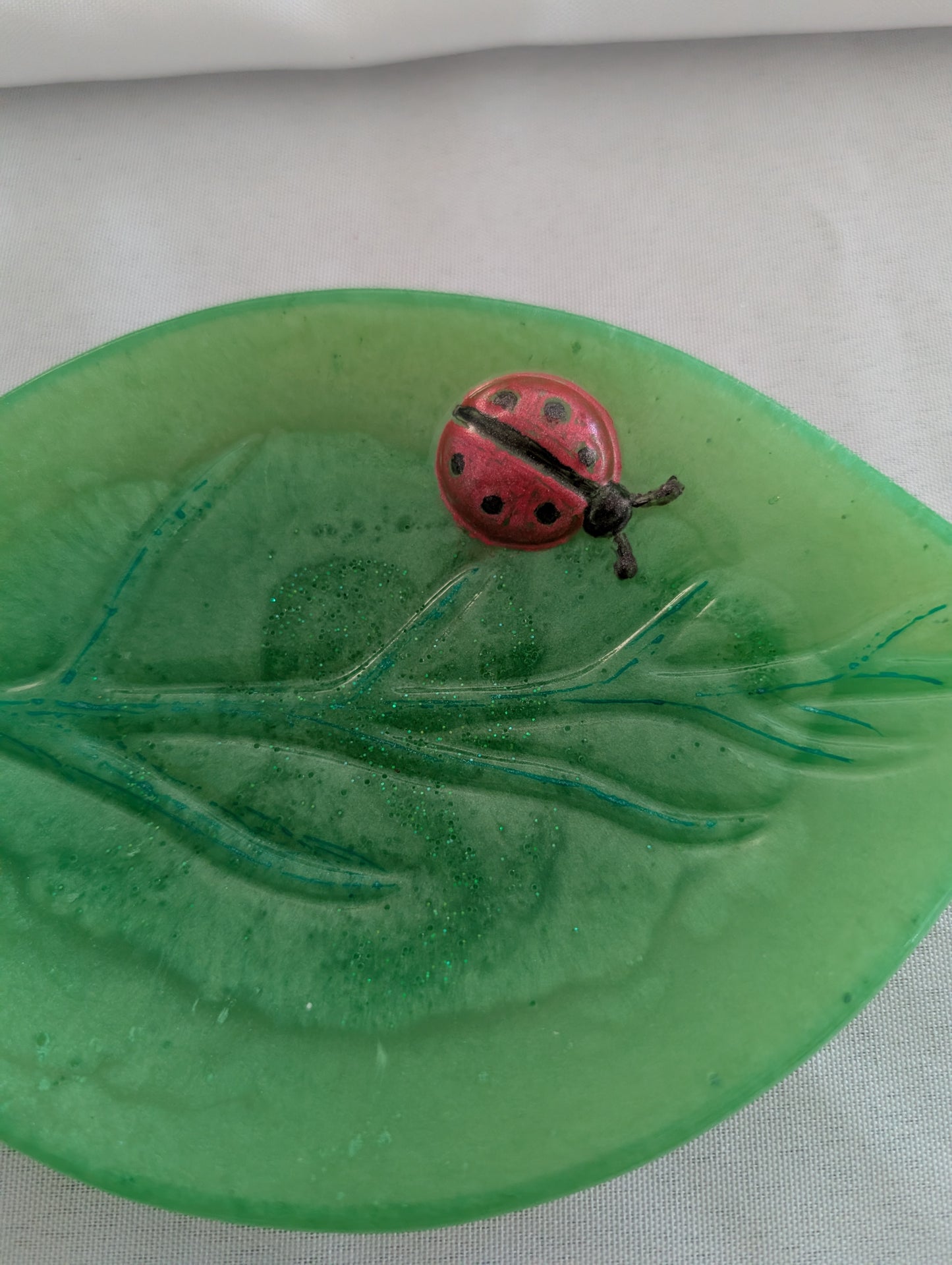 Handmade Resin leaf with ladybug Trinket/Jewelry tray