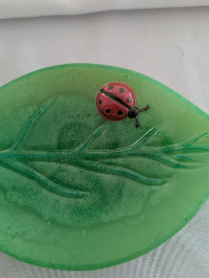 Handmade Resin leaf with ladybug Trinket/Jewelry tray