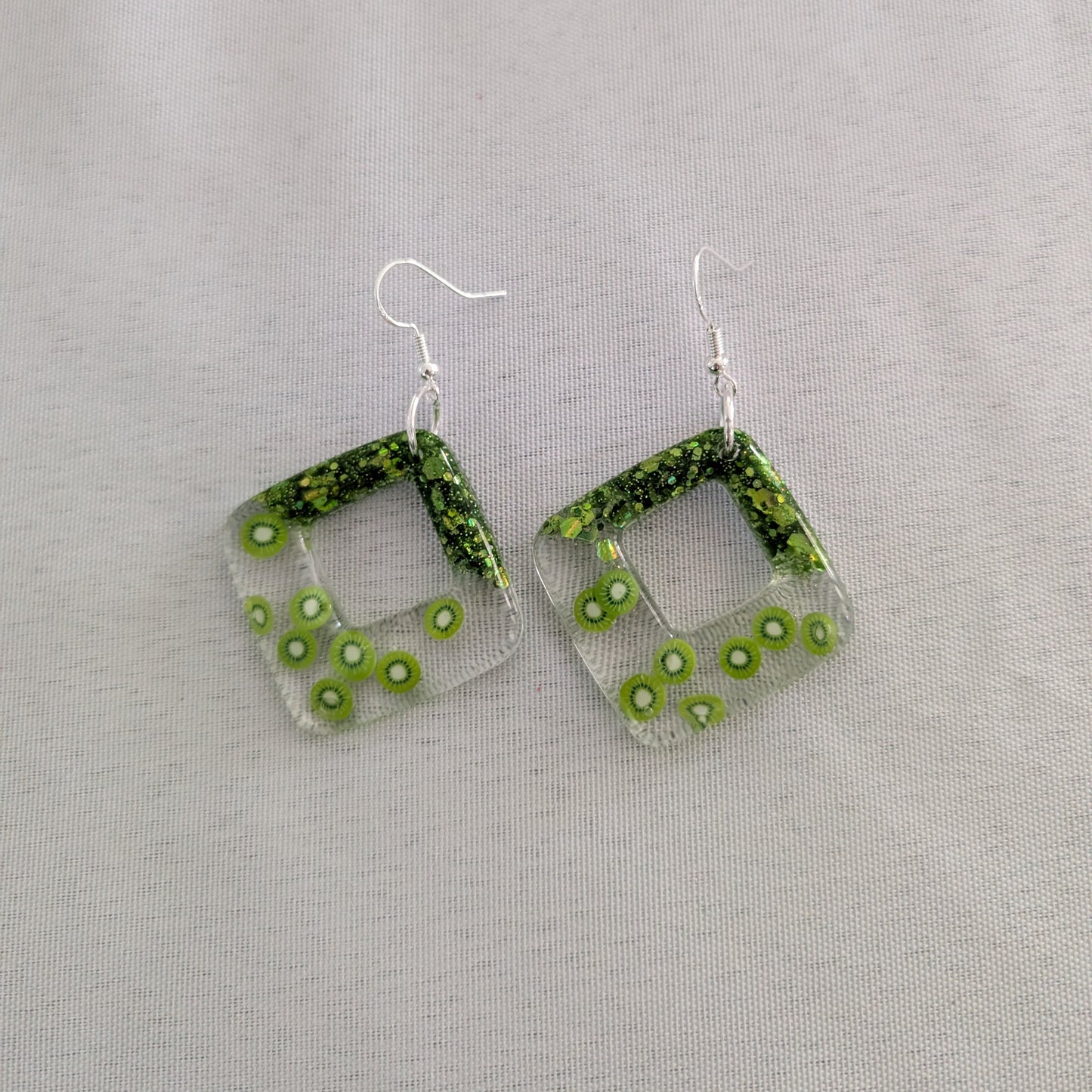 Earrings - Resin square shape on 925 silver hook