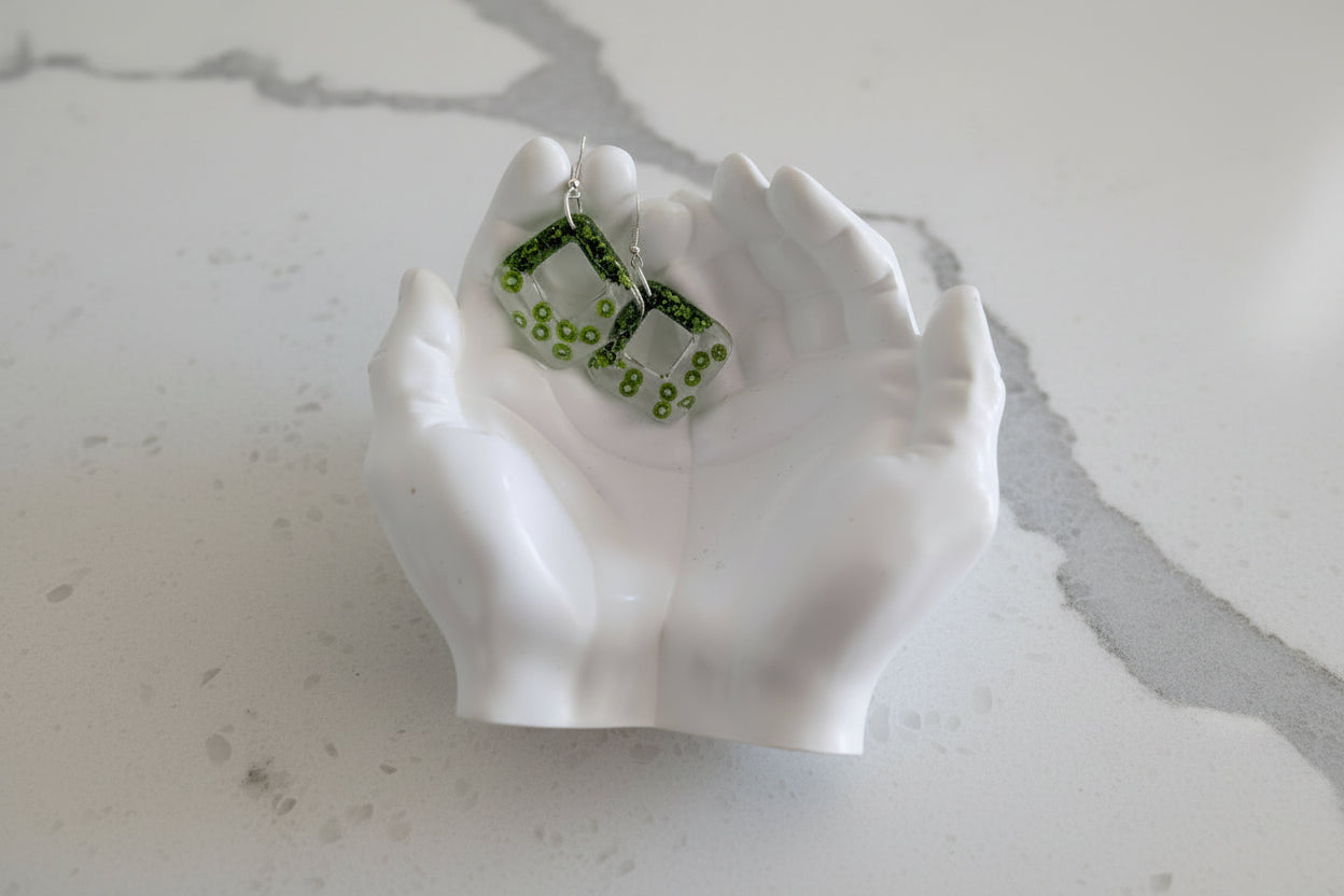 Earrings - Resin square shape on 925 silver hook