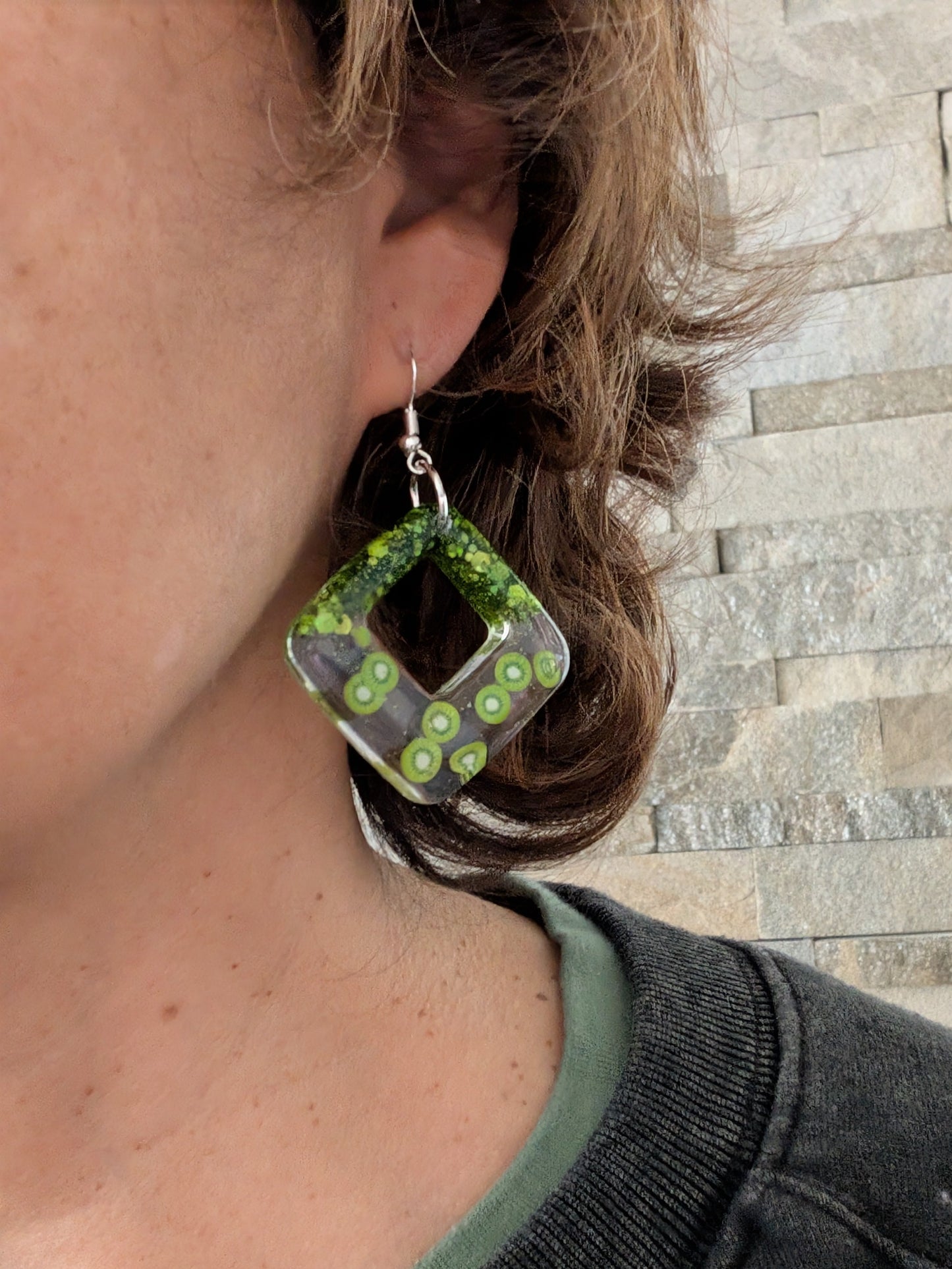 Earrings - Resin square shape on 925 silver hook