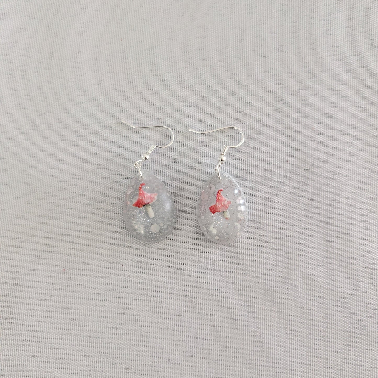 Earrings - Resin Teardrop Mushroom on Sterling Silver 925 hook