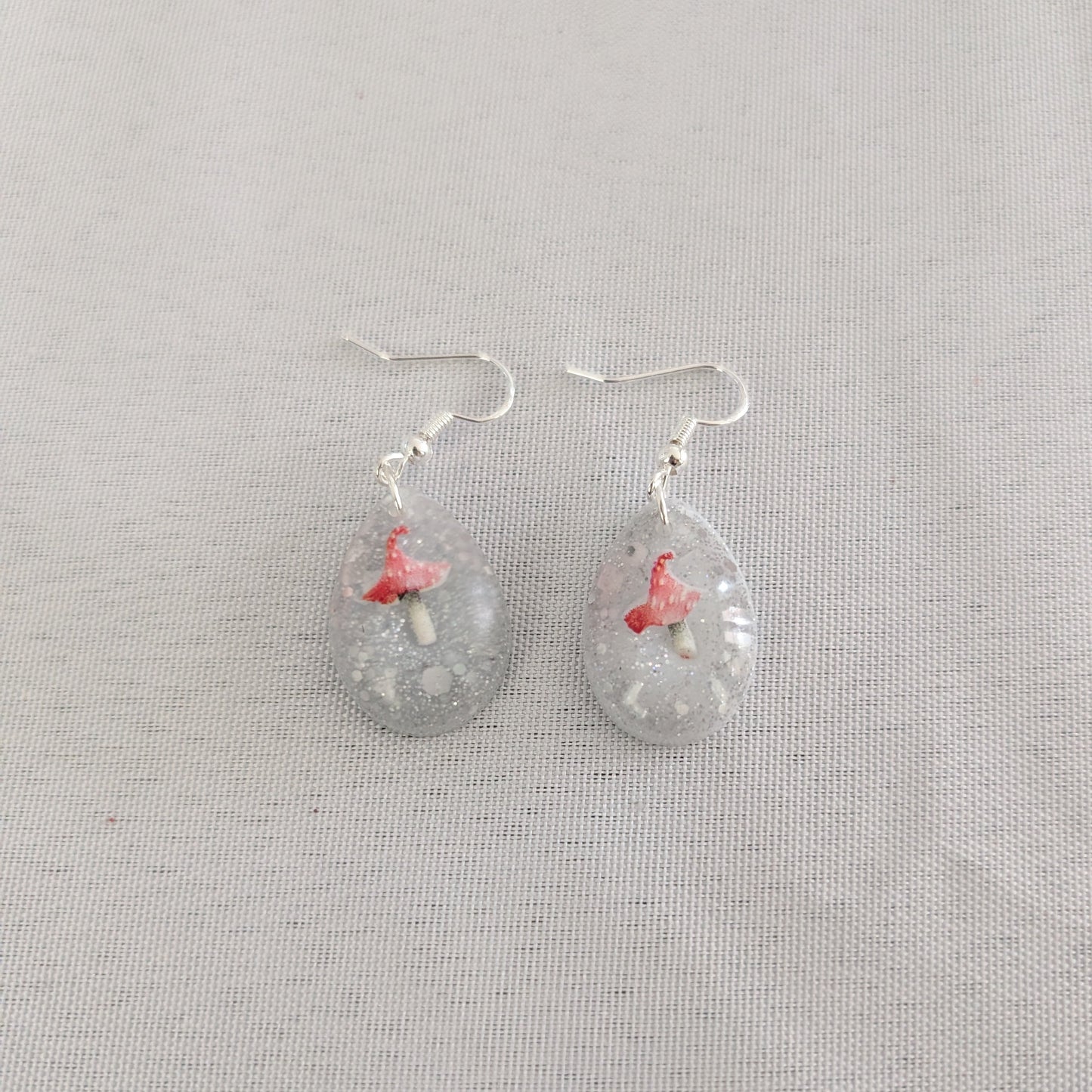Earrings - Resin Teardrop Mushroom on Sterling Silver 925 hook