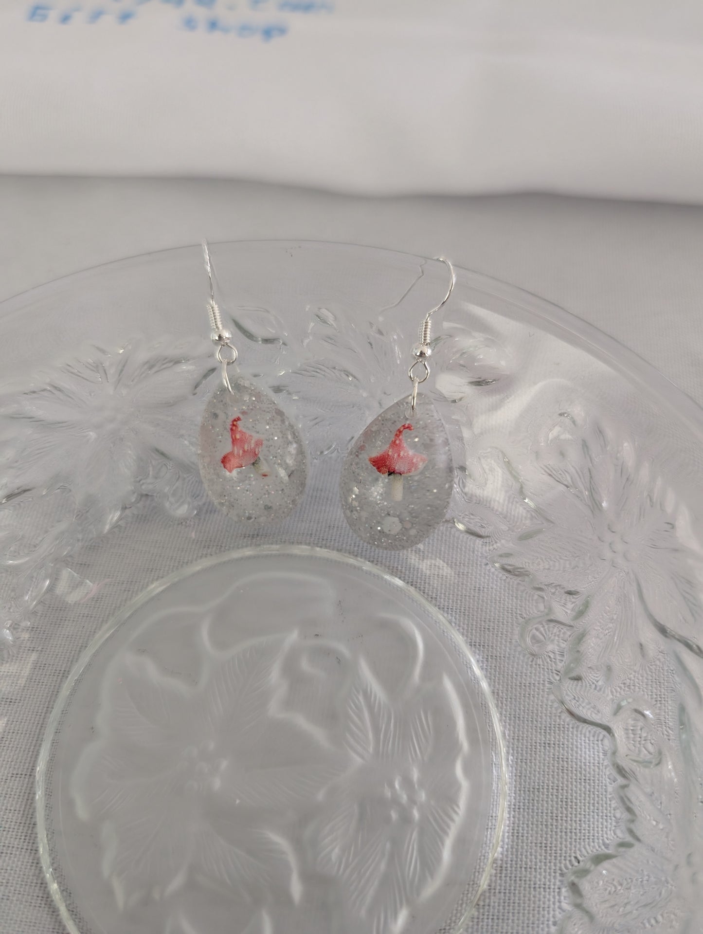 Earrings - Resin Teardrop Mushroom on Sterling Silver 925 hook