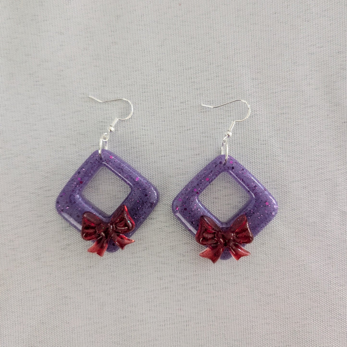 Earrings - Resin square shape on 925 silver hook
