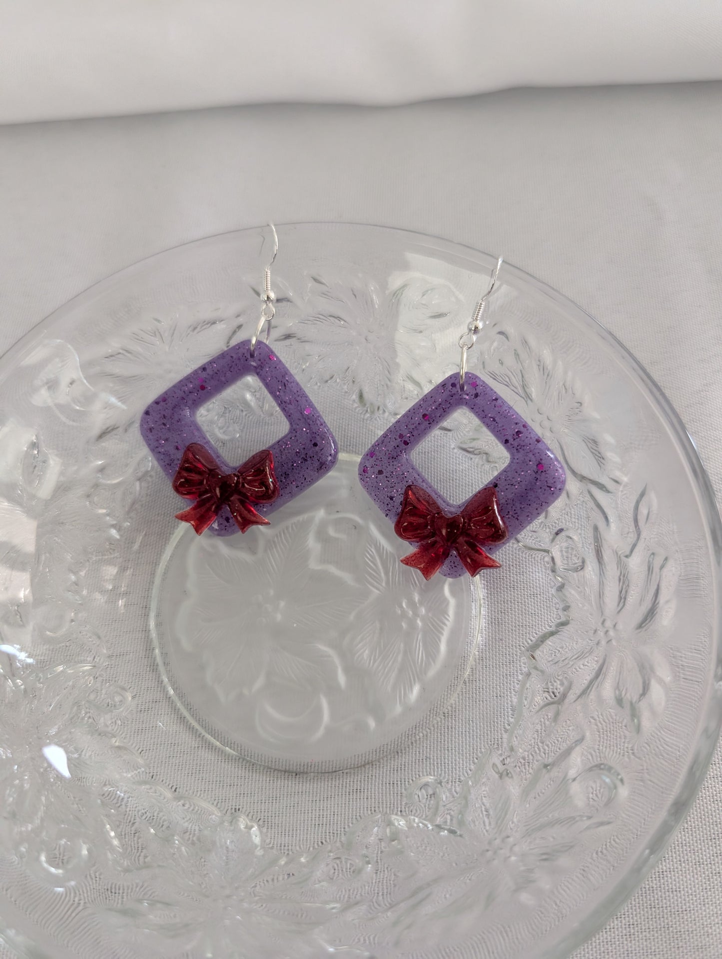 Earrings - Resin square shape on 925 silver hook