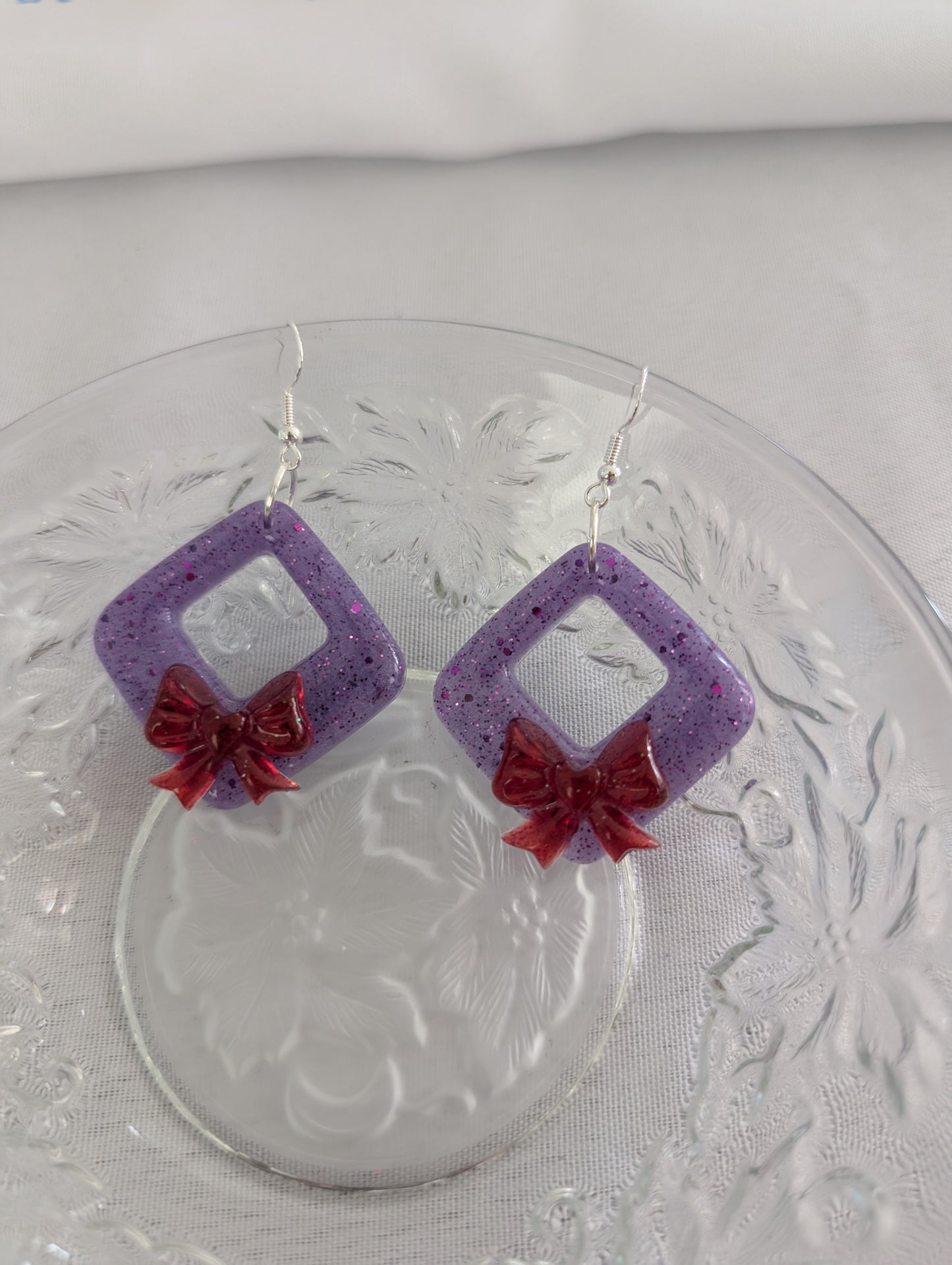 Earrings - Resin square shape on 925 silver hook