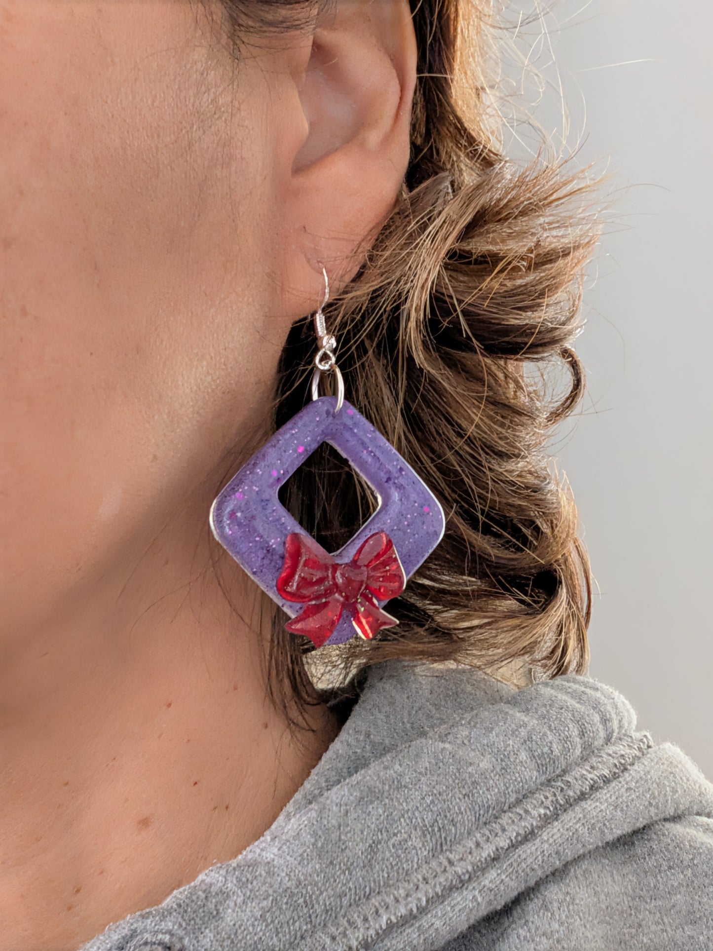 Earrings - Resin square shape on 925 silver hook