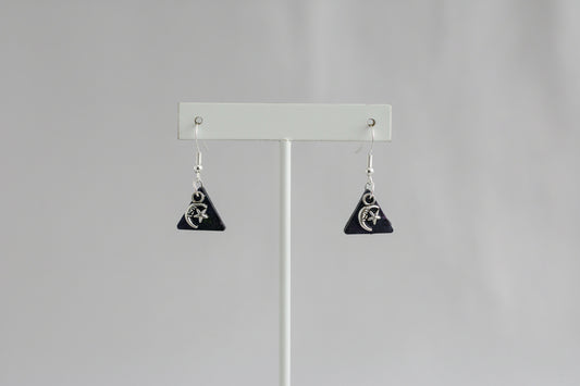 Earrings - Resin small triangle with silver moon star on 925 silver hook