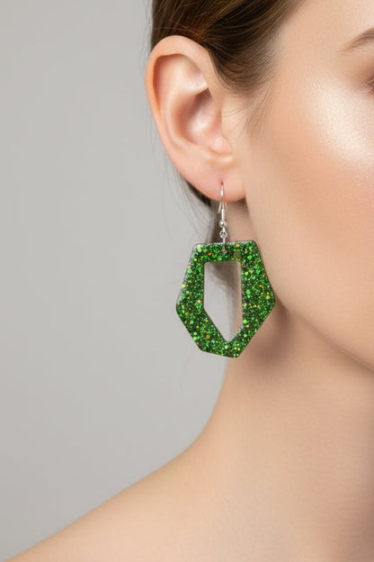 Earrings - Resin hexagon shape on 925 hook