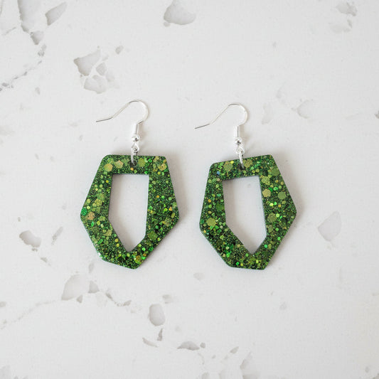 Earrings - Resin hexagon shape on 925 hook