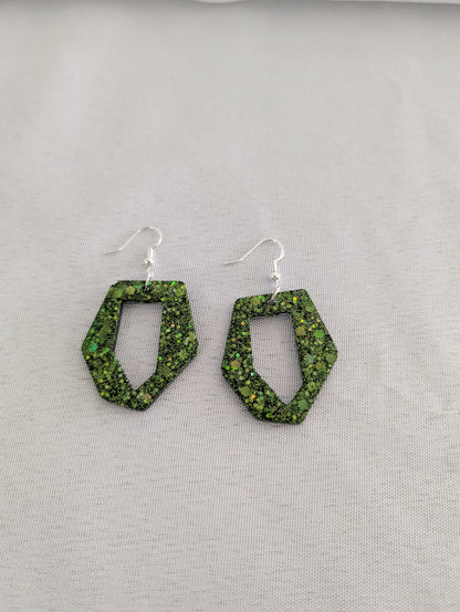 Earrings - Resin hexagon shape on 925 hook