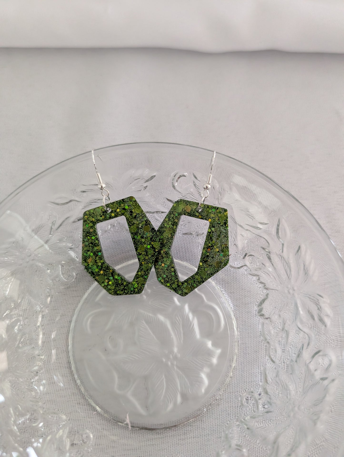 Earrings - Resin hexagon shape on 925 hook