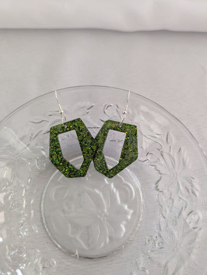 Earrings - Resin hexagon shape on 925 hook