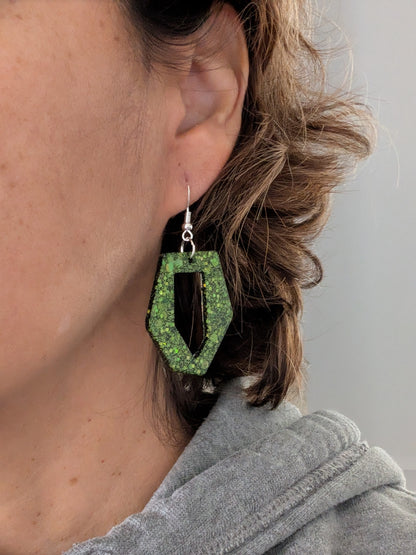 Earrings - Resin hexagon shape on 925 hook