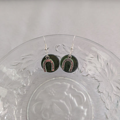 Earrings - Resin circle with silver charm on 925 silver hook