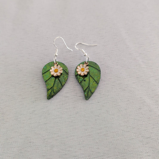 Earrings - Resin leaf with charm on hook