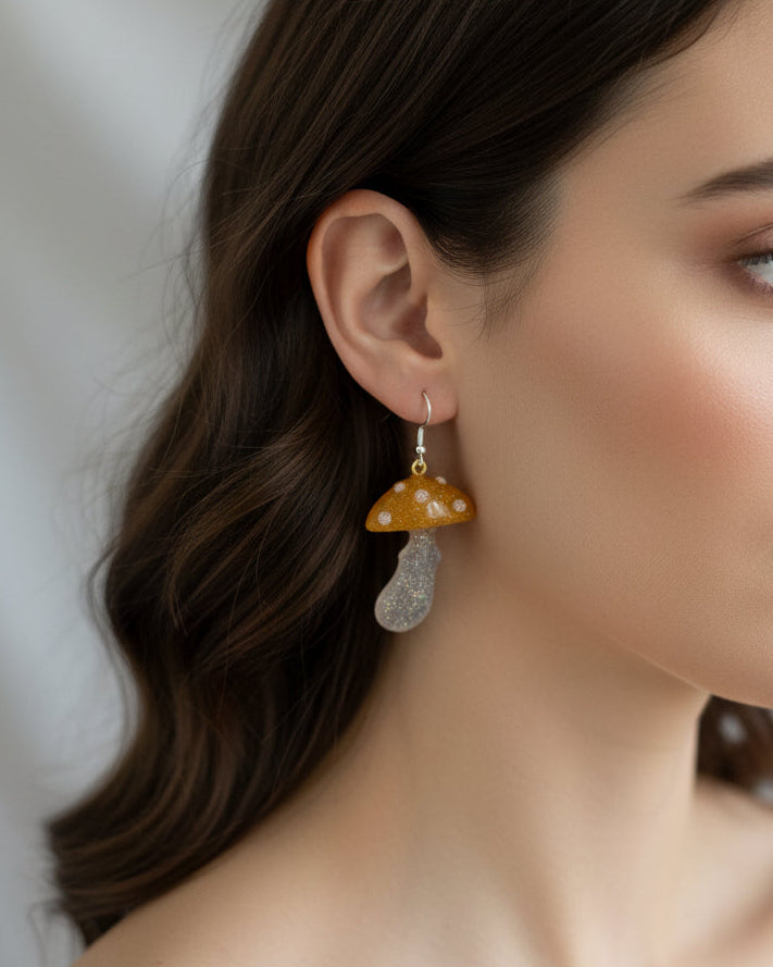 Earrings - Resin Whimsical Mushroom on Sterling Silver 925 hook
