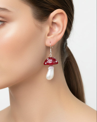 Earrings - Resin Whimsical Mushroom on Sterling Silver 925 hook