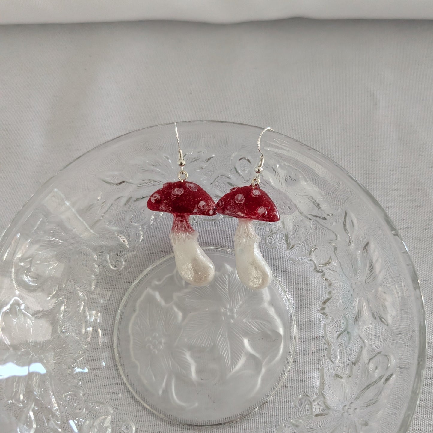 Earrings - Resin Whimsical Mushroom on Sterling Silver 925 hook