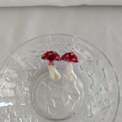 Earrings - Resin Whimsical Mushroom on Sterling Silver 925 hook