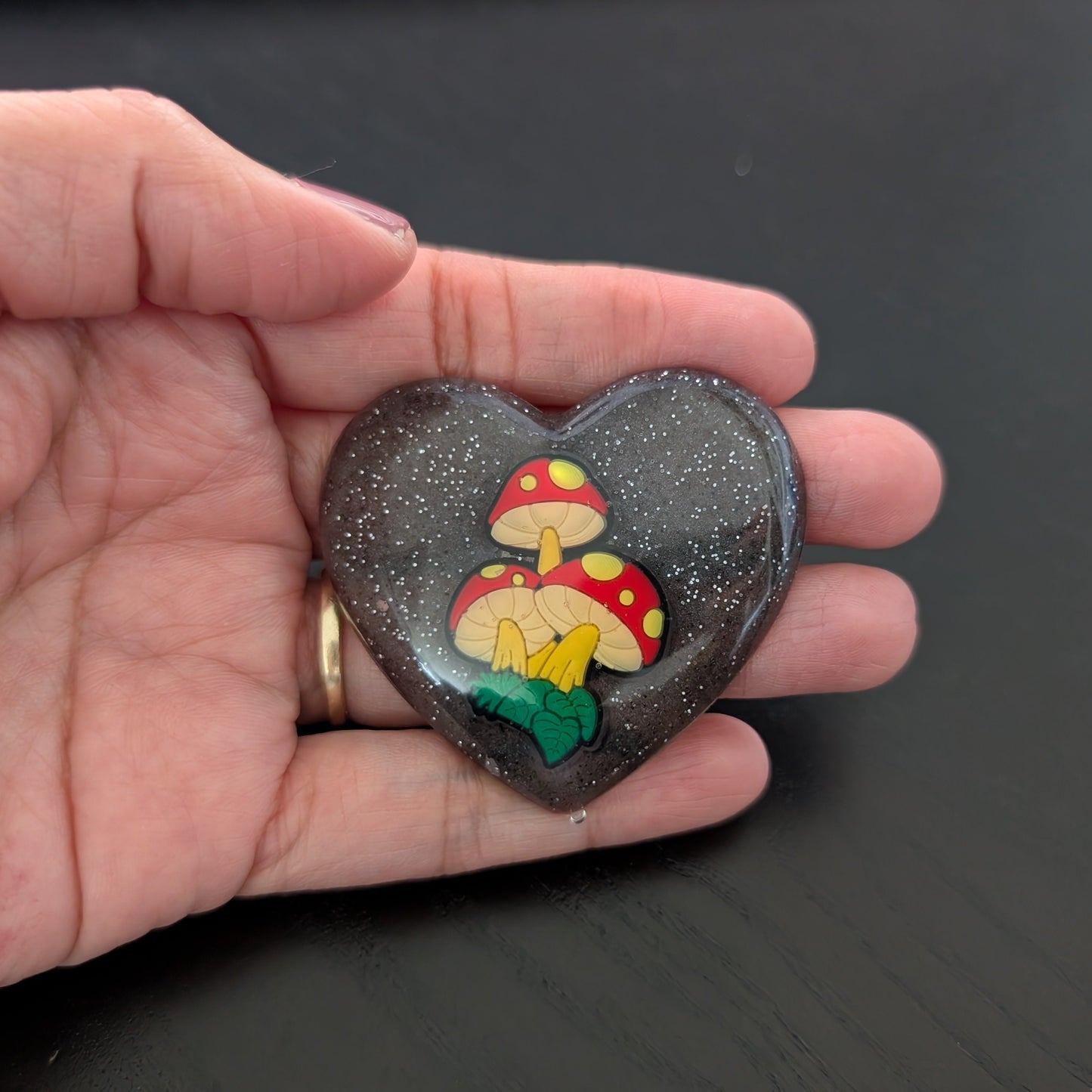 Pin - 3D Mushroom heart resin pin with silver butterfly clutch