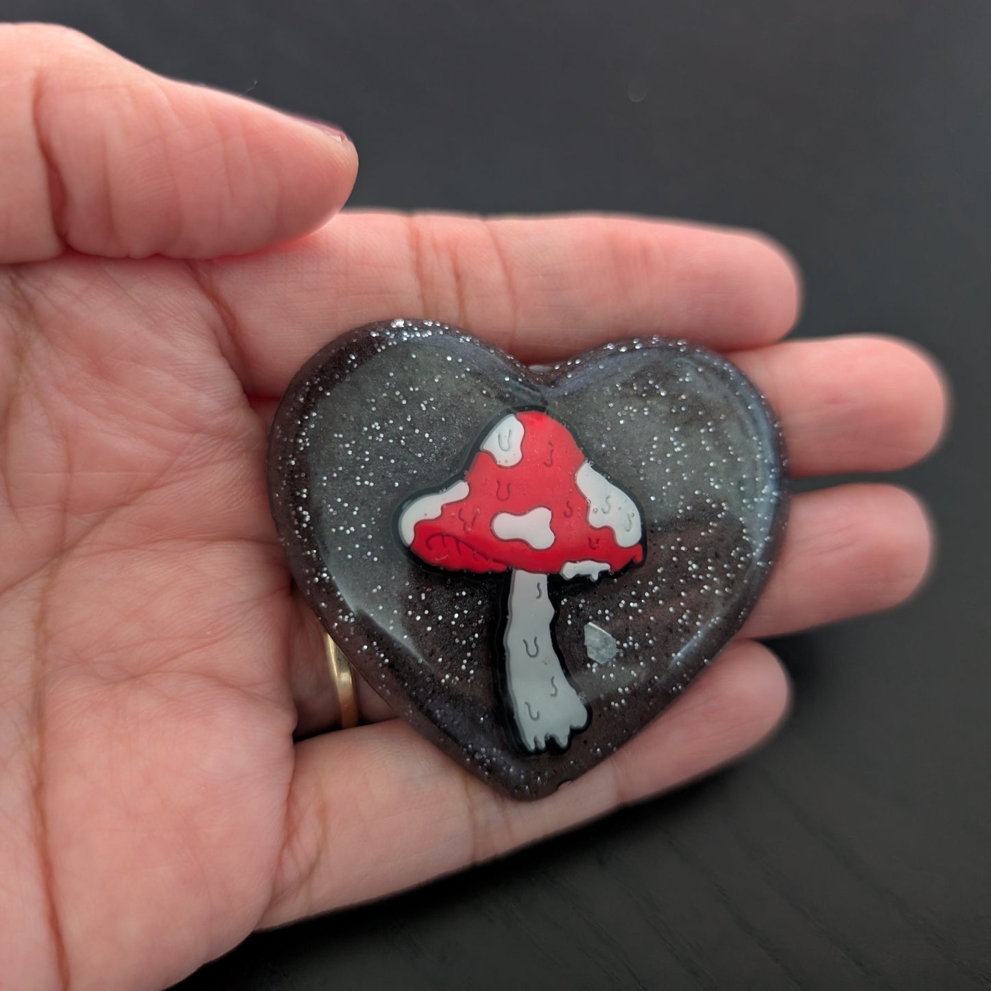 Pin - 3D Mushroom heart resin pin with silver butterfly clutch