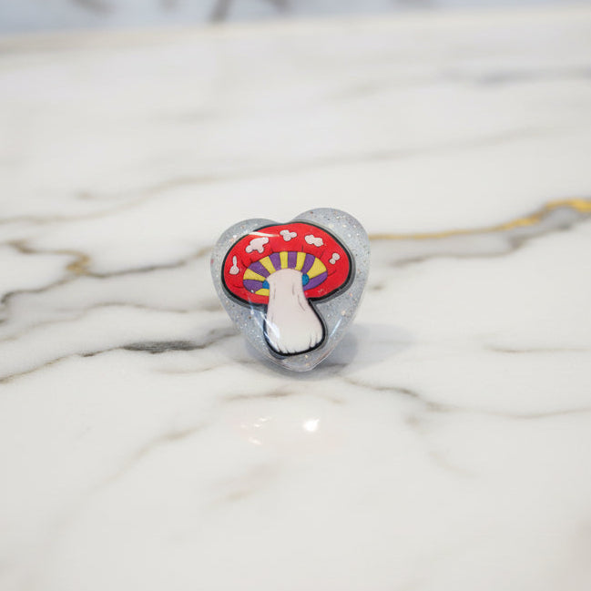 Pin - 3D Mushroom resin heart pin with silver butterfly clutch