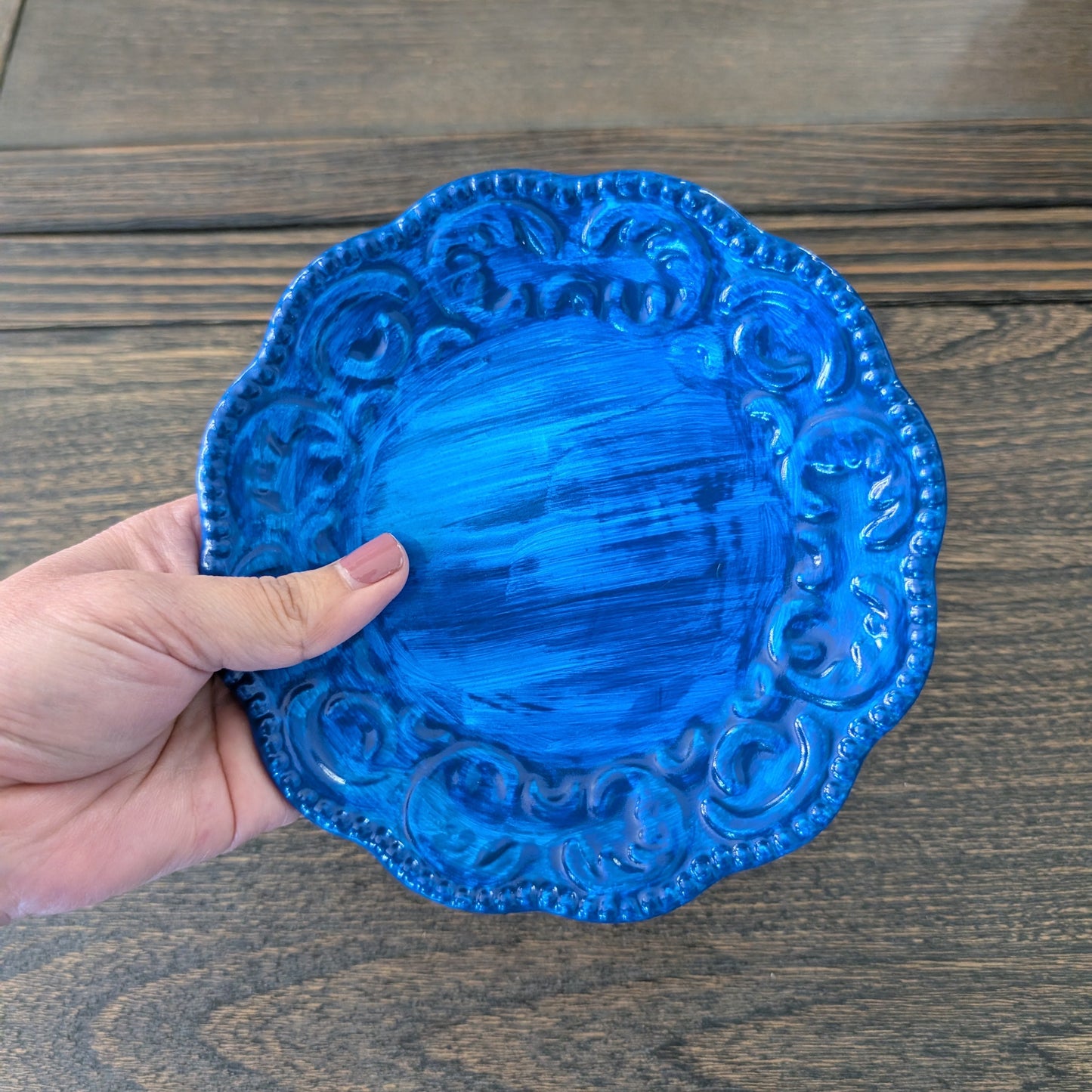 Handcrafted "Azure Swirl" Sustainable Resin Decor Plate