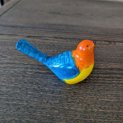 Blue & Orange Eco-Resin Bird – Hand-Painted Home Decor