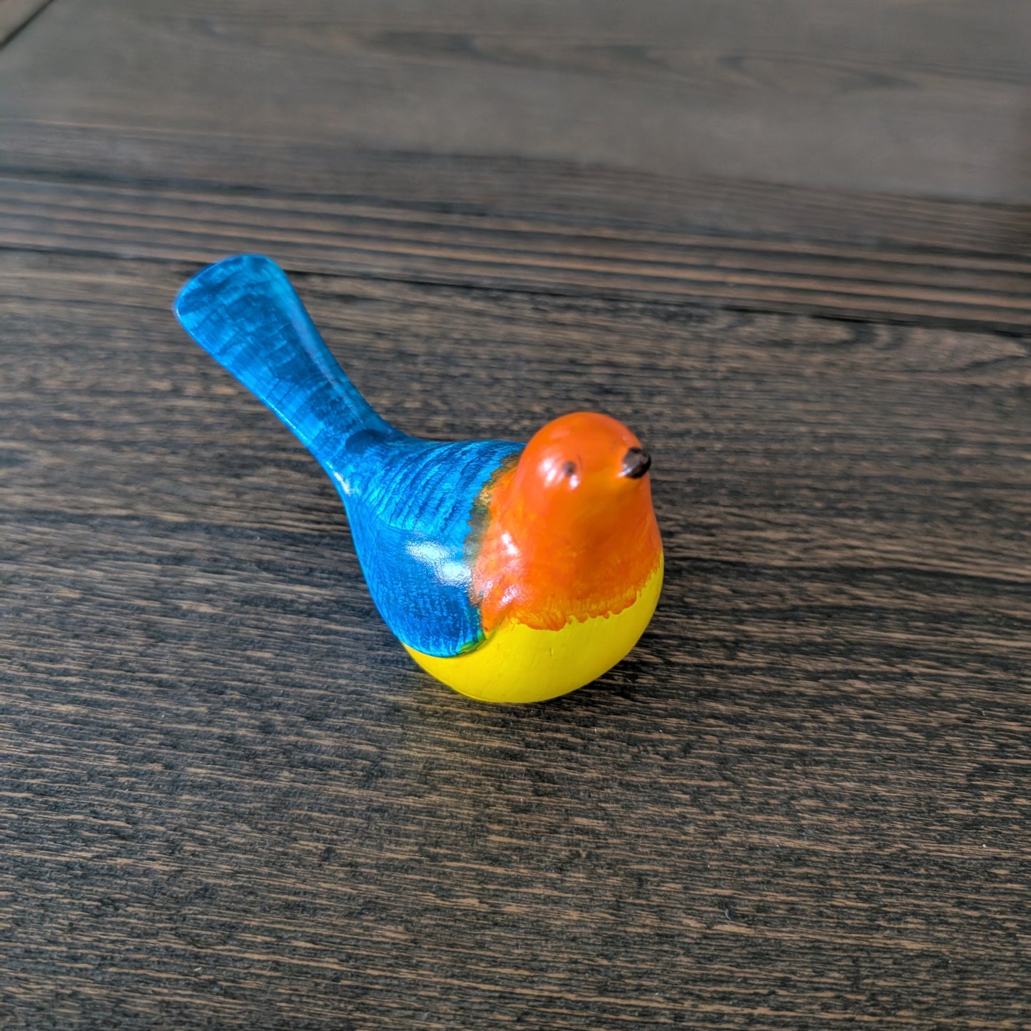 Blue & Orange Eco-Resin Bird – Hand-Painted Home Decor