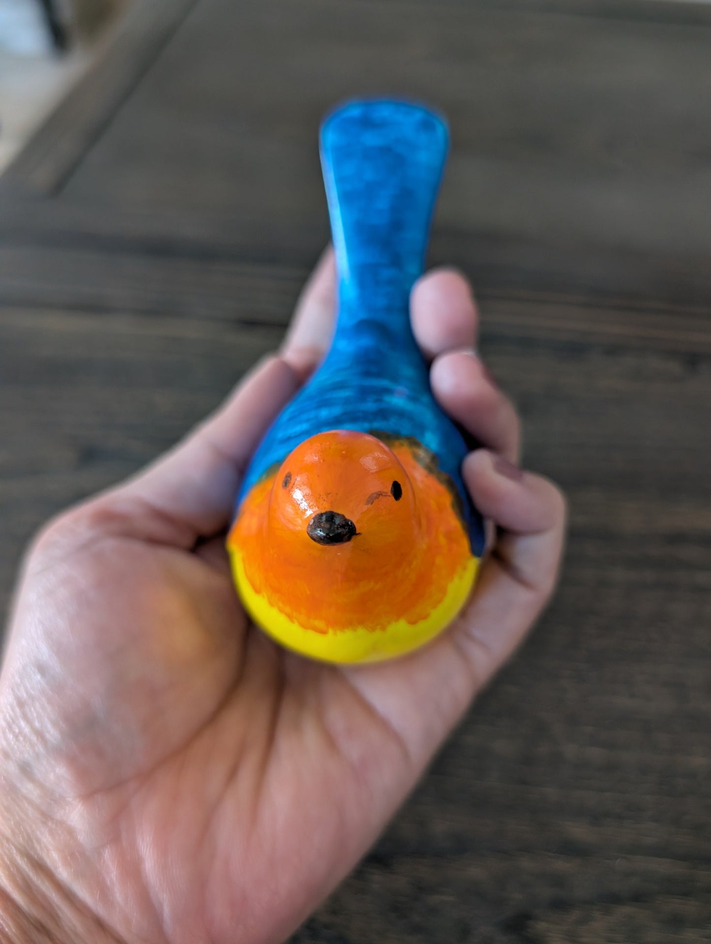 Blue & Orange Eco-Resin Bird – Hand-Painted Home Decor