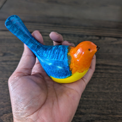 Blue & Orange Eco-Resin Bird – Hand-Painted Home Decor