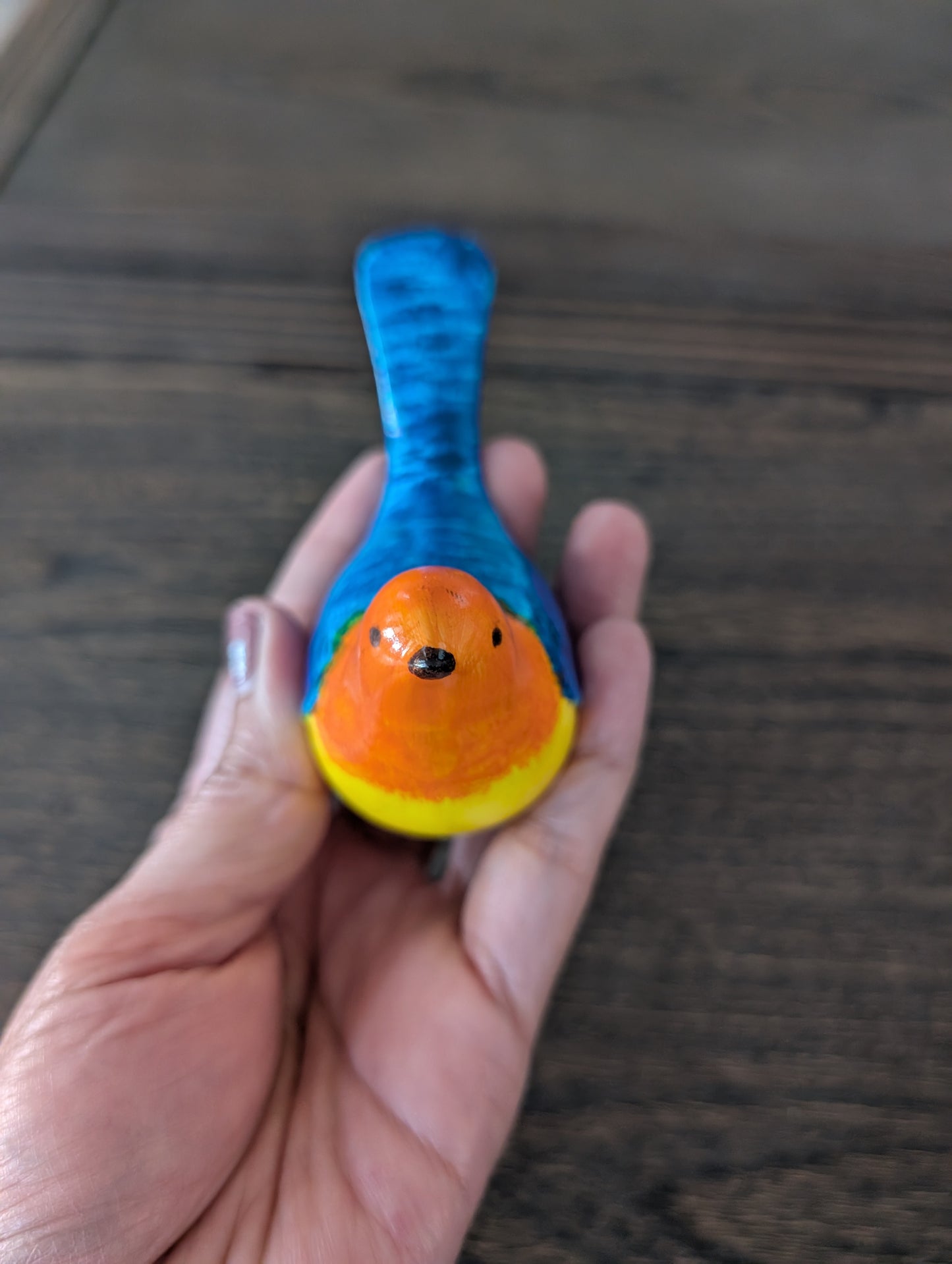 Blue & Orange Eco-Resin Bird – Hand-Painted Home Decor