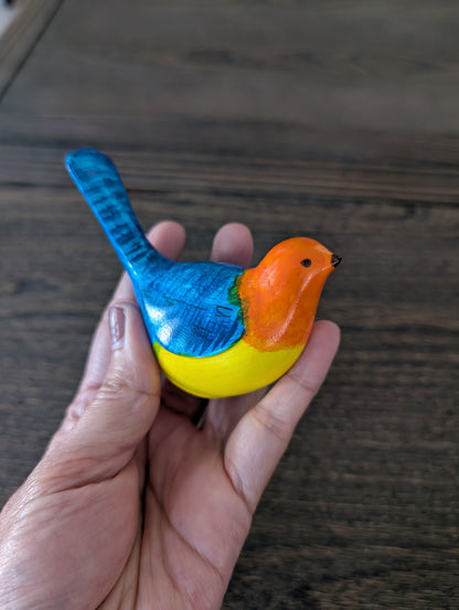 Blue & Orange Eco-Resin Bird – Hand-Painted Home Decor